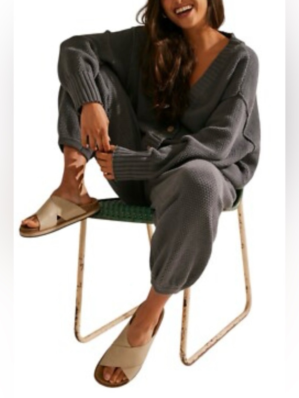 FREE PEOPLE Hailee Waffle Stitch Cardigan & Pants NEW